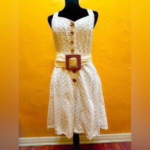 Anthropologie White Eyelet Romper with Woven Buckle Belt